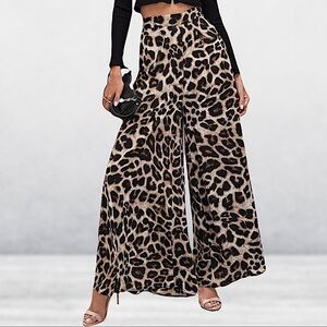 LEOPARD HIGH WAISTED WIDE LEG PANTS